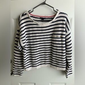 Tommy Hilfiger Nautical inspired knit sweater 100% cotton cropped XL